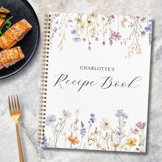 Elegant Watercolor Pretty Wildflower Garden Recipe ノートブック