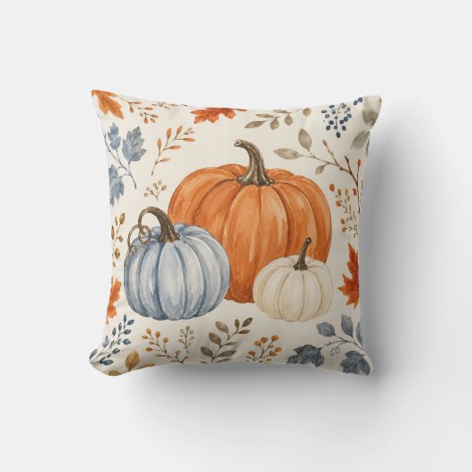 Elegant Watercolor Pumpkins | Cozy Fall Botanical クッション (正面)