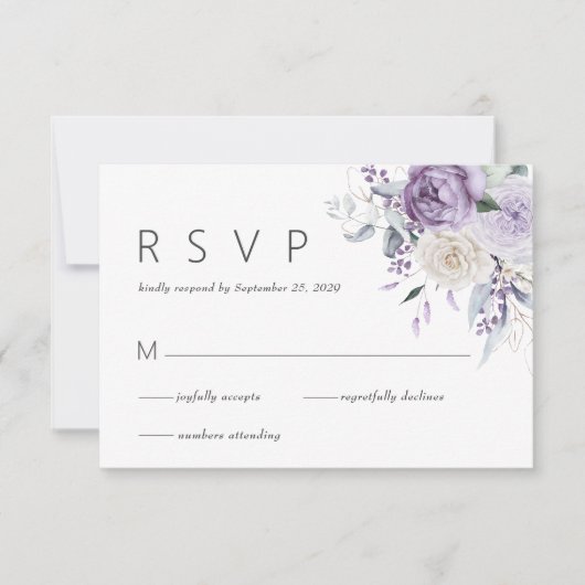 Elegant Watercolor Purple Floral Wedding RSVP (正面)