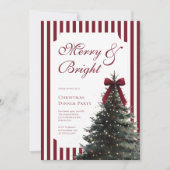 Elegant Watercolor Red Bow Christmas Dinner Party 招待状 (正面)