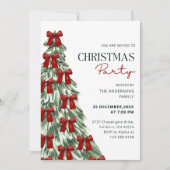 Elegant Watercolor Red Bow Christmas Tree Party 招待状 (正面)