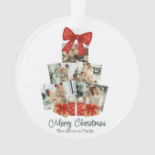 Elegant Watercolor Red Bow Family Christmas Tree オーナメント (正面)