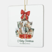 Elegant Watercolor Red Bow Family Christmas Tree セラミックオーナメント (左)