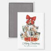 Elegant Watercolor Red Bow Family Christmas Tree マグネット (正面/裏面)