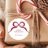 Elegant Watercolor Red Bow Merry Christmas ラウンドシール
