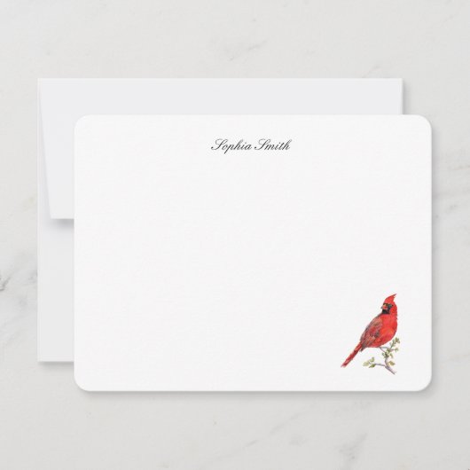 Elegant watercolor Red Cardinal bird flat サンキューカード (正面)