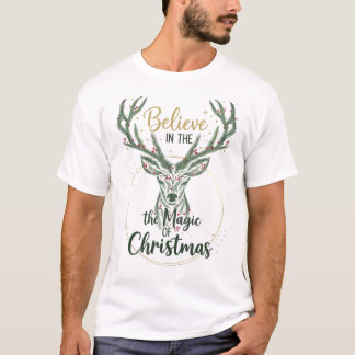 Elegant Watercolor Reindeer Wreath Tシャツ