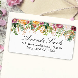 Elegant Watercolor Rose Flower Return Address ラベル