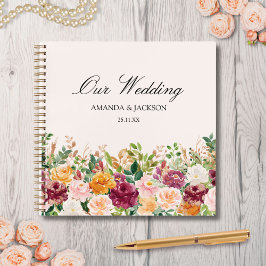 Elegant Watercolor Rose Flower Wedding Guestbook ノートブック