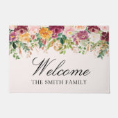 Elegant Watercolor Rose Garden Floral Welcome ドアマット (正面)