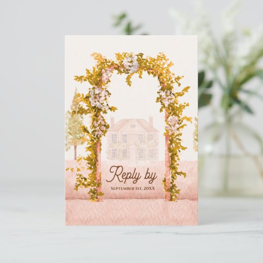 Elegant Watercolor Rustic Garden Arch Wedding RSVP (スタンド正面)