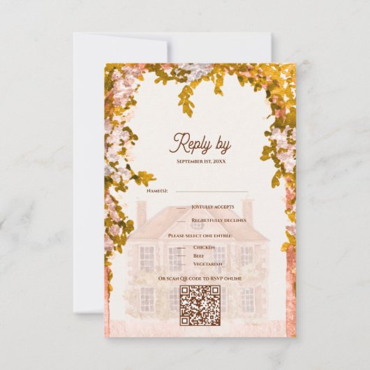 Elegant Watercolor Rustic Garden Arch Wedding RSVP (裏面)