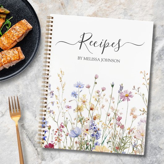 Elegant Watercolor Rustic Wildflower Field Recipe  ノートブック