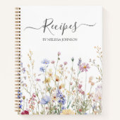 Elegant Watercolor Rustic Wildflower Field Recipe  ノートブック (正面)