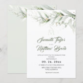 Elegant Watercolor Sage Greenery Floral Wedding 招待状 (正面/裏面)