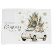 Elegant Watercolor Santa Car Snow Christmas Party ラージペーパーバッグ (正面)