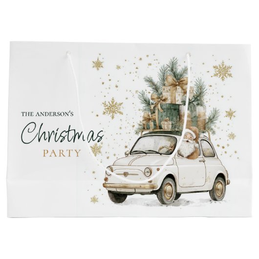 Elegant Watercolor Santa Car Snow Christmas Party ラージペーパーバッグ (裏面)