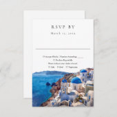 Elegant Watercolor Santorini Greece Wedding 出欠カード (正面/裏面)