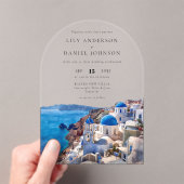 Elegant Watercolor Santorini Greece Wedding Arch アクリル招待状 (インサイチュ (ポータブル))