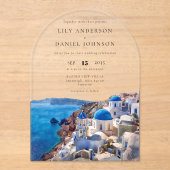 Elegant Watercolor Santorini Greece Wedding Arch アクリル招待状 (正面)