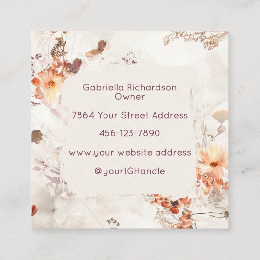 Elegant Watercolor Script 3 Photo Makeup スクエア名刺 (裏面)
