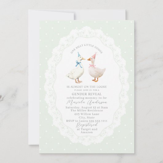 Elegant Watercolor Silly Goose gender reveal Baby  招待状 (正面)