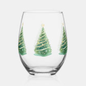Elegant Watercolor Snowflake Merry Christmas tree ステムなしワイングラス (正面)