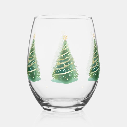 Elegant Watercolor Snowflake Merry Christmas tree ステムなしワイングラス (裏面)