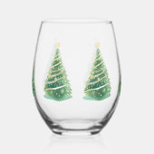 Elegant Watercolor Snowflake Merry Christmas tree ステムなしワイングラス (右)