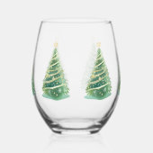 Elegant Watercolor Snowflake Merry Christmas tree ステムなしワイングラス (左)