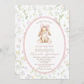 Elegant Watercolor some bunny pink bow Baby Shower 招待状 (正面/裏面)