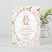 Elegant Watercolor some bunny pink bow Baby Shower 招待状 (スタンド正面)