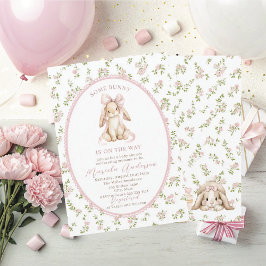 Elegant Watercolor some bunny pink bow Baby Shower 招待状