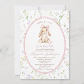 Elegant Watercolor some bunny pink bow Baby Shower 招待状 (正面)