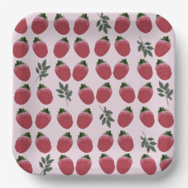 Elegant Watercolor Strawberry Birthday Paper Plate ペーパープレート