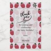 Elegant Watercolor Strawberry Birthday Wedding ワインラベル (シングルラベル)