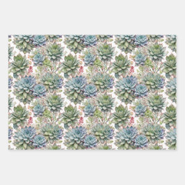 Elegant Watercolor Succulent & Cactus Plant ラッピングペーパーシート