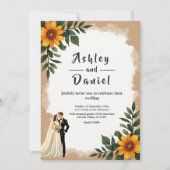 Elegant Watercolor Sunflower Summer Floral Wedding 招待状 (正面)