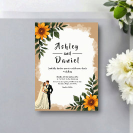 Elegant Watercolor Sunflower Summer Floral Wedding 招待状