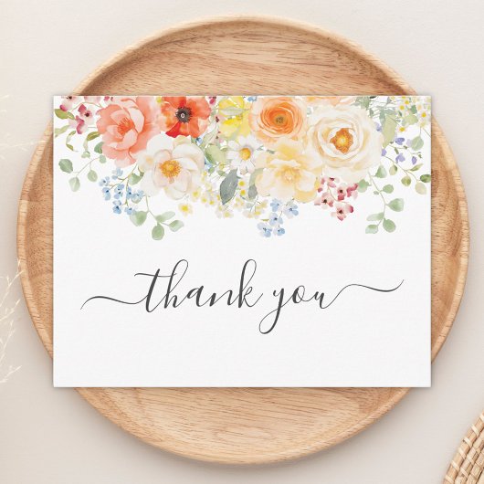 Elegant Watercolor Sunny Flowers Floral Flat サンキューカード