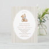 Elegant Watercolor Teddy Bear blue bow Baby Shower 招待状 (スタンド正面)