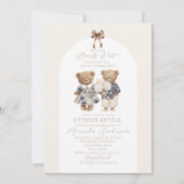 Elegant Watercolor Teddy Bear blue bow Baby Shower 招待状 (正面)