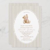 Elegant Watercolor Teddy Bear blue bow Baby Shower 招待状 (正面/裏面)