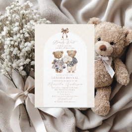 Elegant Watercolor Teddy Bear blue bow Baby Shower 招待状