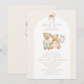 Elegant Watercolor Teddy Bear gender reveal Baby S 招待状 (正面/裏面)