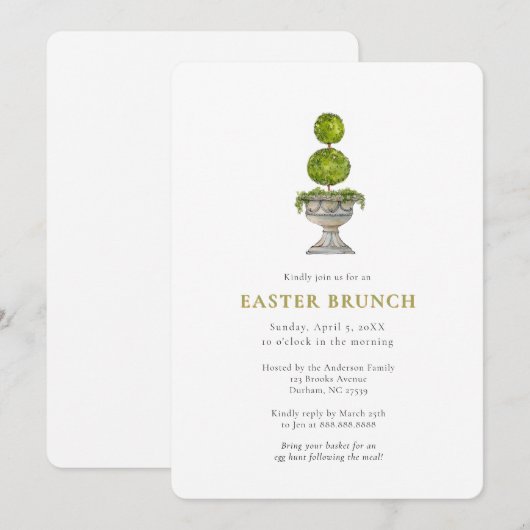 Elegant Watercolor Topiary  Easter brunch  招待状 (正面/裏面)