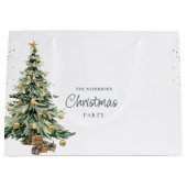 Elegant Watercolor Tree Stars Christmas Party ラージペーパーバッグ (正面)
