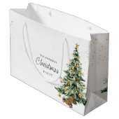 Elegant Watercolor Tree Stars Christmas Party ラージペーパーバッグ (裏面アングル)