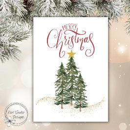 Elegant Watercolor Trees, "Merry Christmas"  シーズンカード