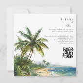 Elegant Watercolor Tropical Beach QR Code Wedding 招待状 (裏面)